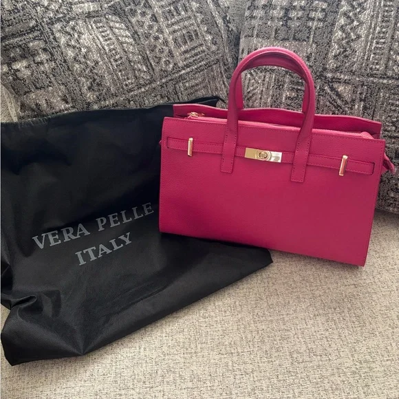 Italian Leather Satchel - Fuschia [NWT] - Picture 2 of 5